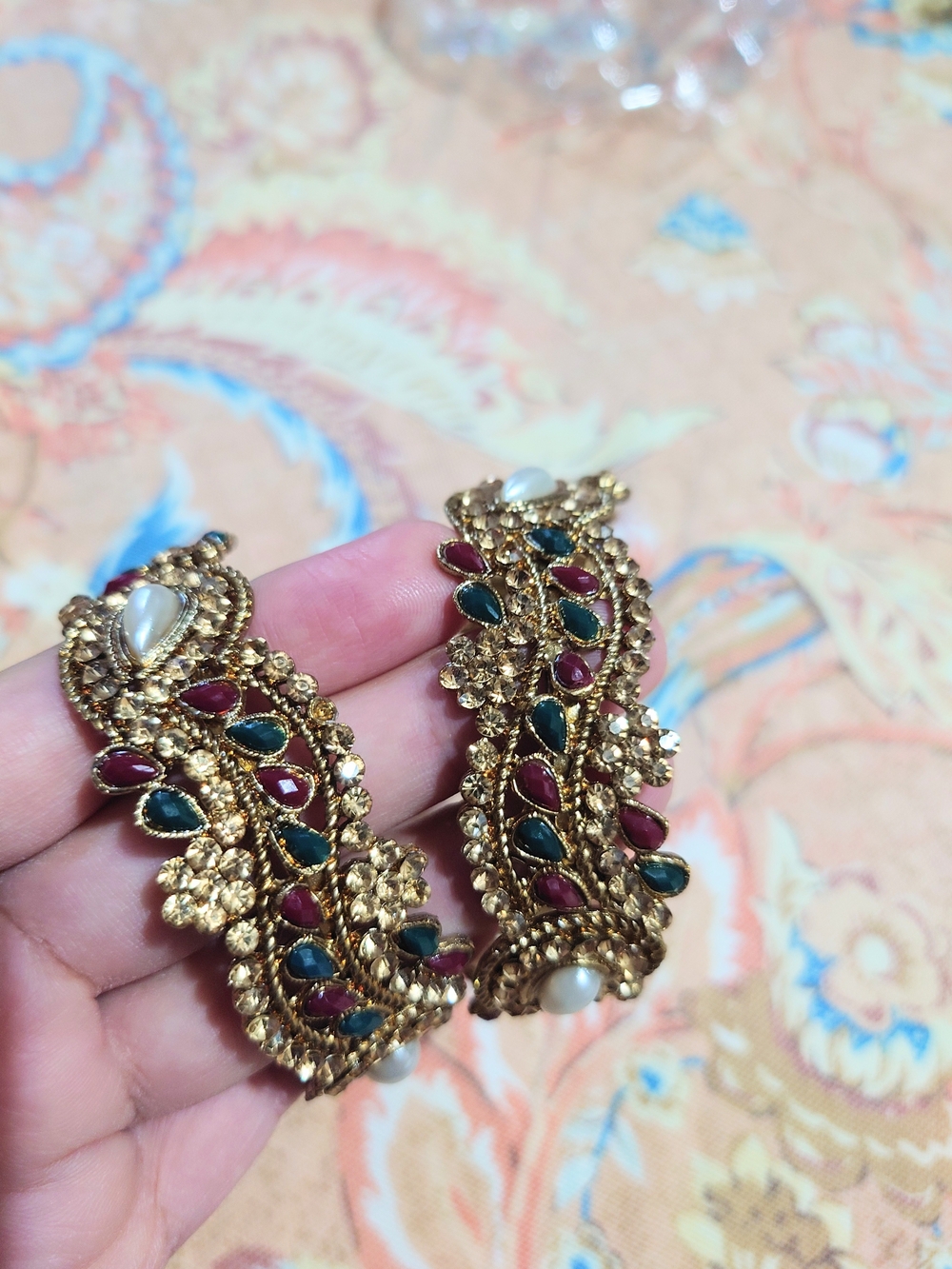 Vintage Inspired Gold Tone Floral/Filigree Design,Stones/Pearl Bracelets